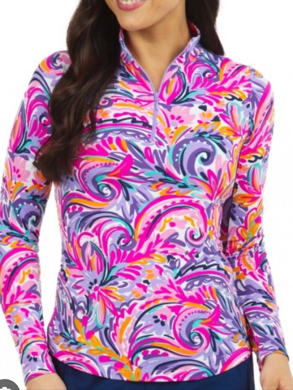 IBKUL Aubrey Plum Long Sleeve Mock Neck Quarter Zip Pullover Small